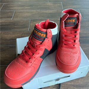 Men's Red Leather Safety Boots with Steel Toe Size 9